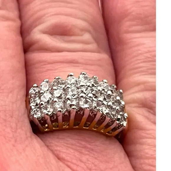 Vintage 1970s CZ Cluster Ring Size 7 14K HGE Gold Plate Original Unworn - 3E - Picture 15 of 15